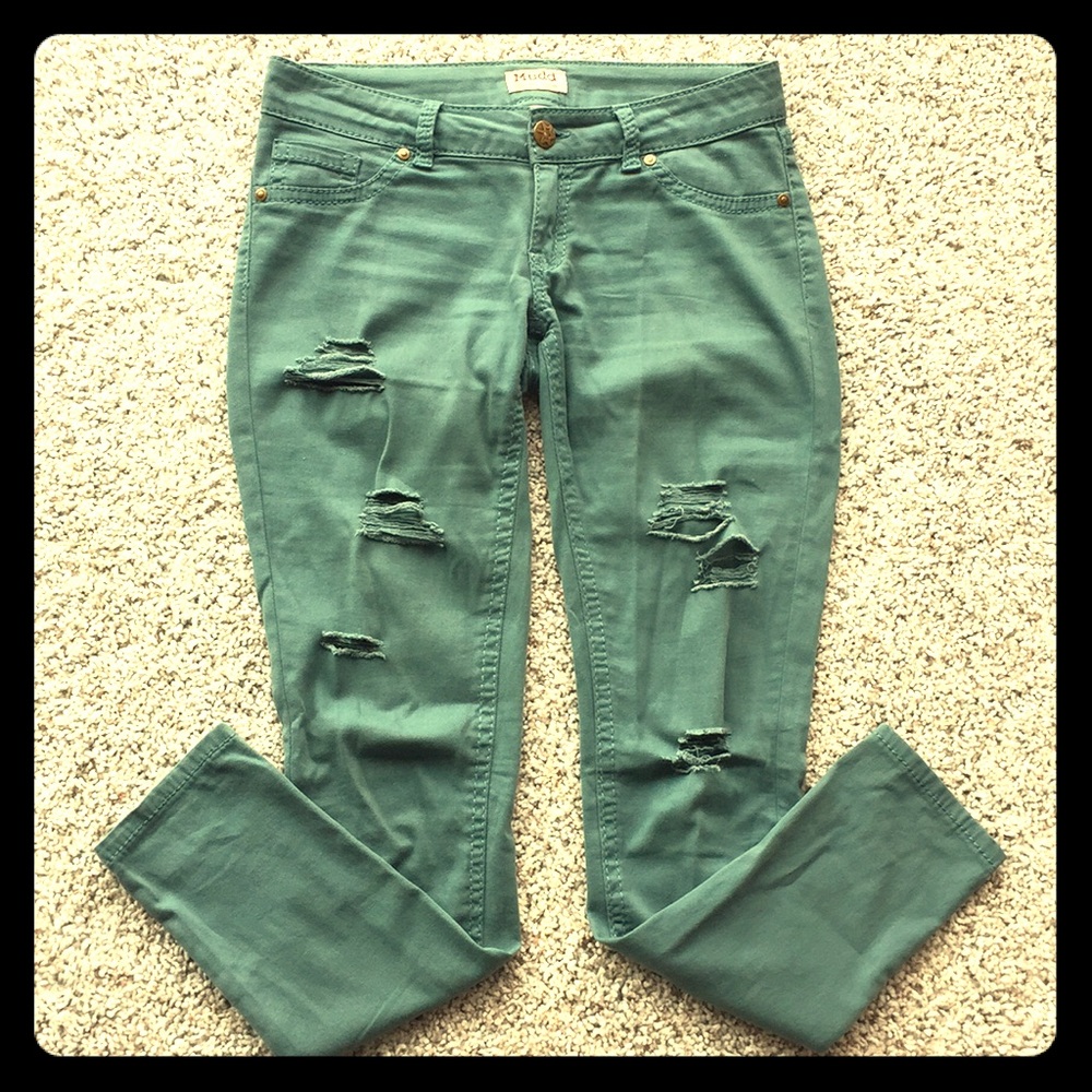 Teal distressed jeans